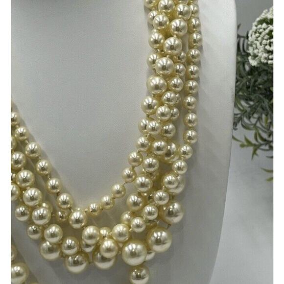 J. Crew Vintage Signed Five Multi-strand Off White Faux Pearl Necklace - Picture 2 of 13